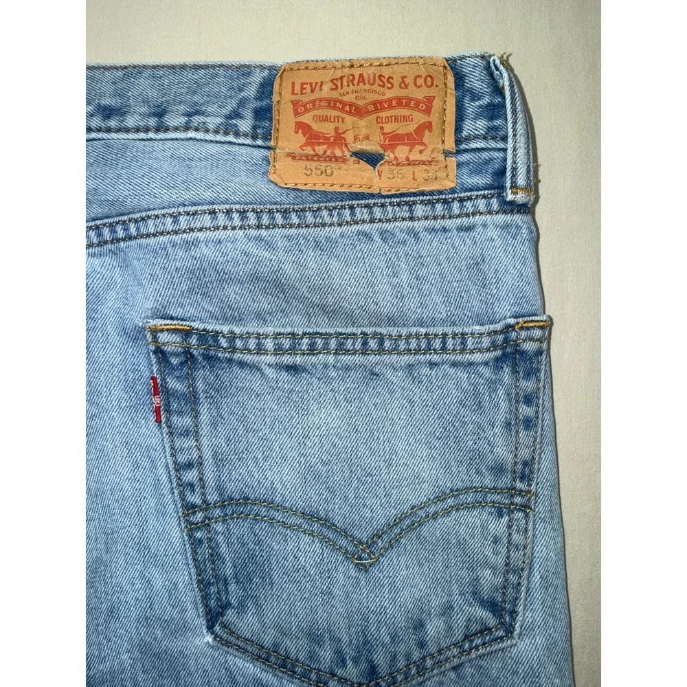 Levis 550 Mens Relaxed Fit Tapered Leg Light‎ Wash Denim Jeans Blue 36x34